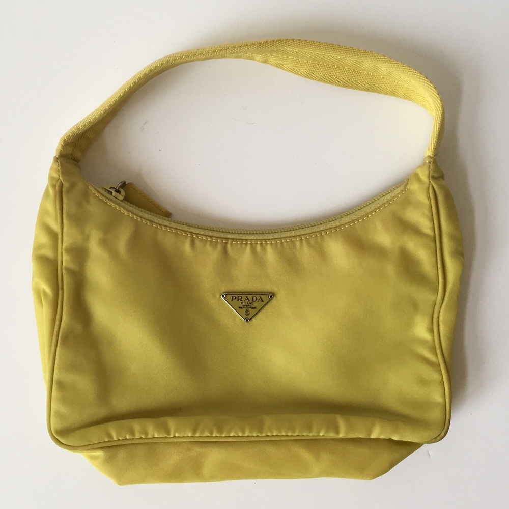 Auth Prada Tessuto Mini Nylon Hobo Bag - Yellow